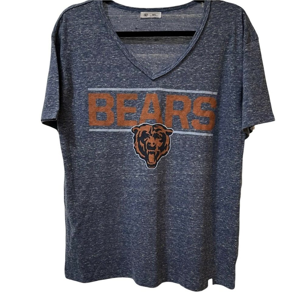 Chicago Bears 47 Brand Women's S Blue Space Dye V-Neck Oversized SS T-Shirt New - Picture 1 of 10